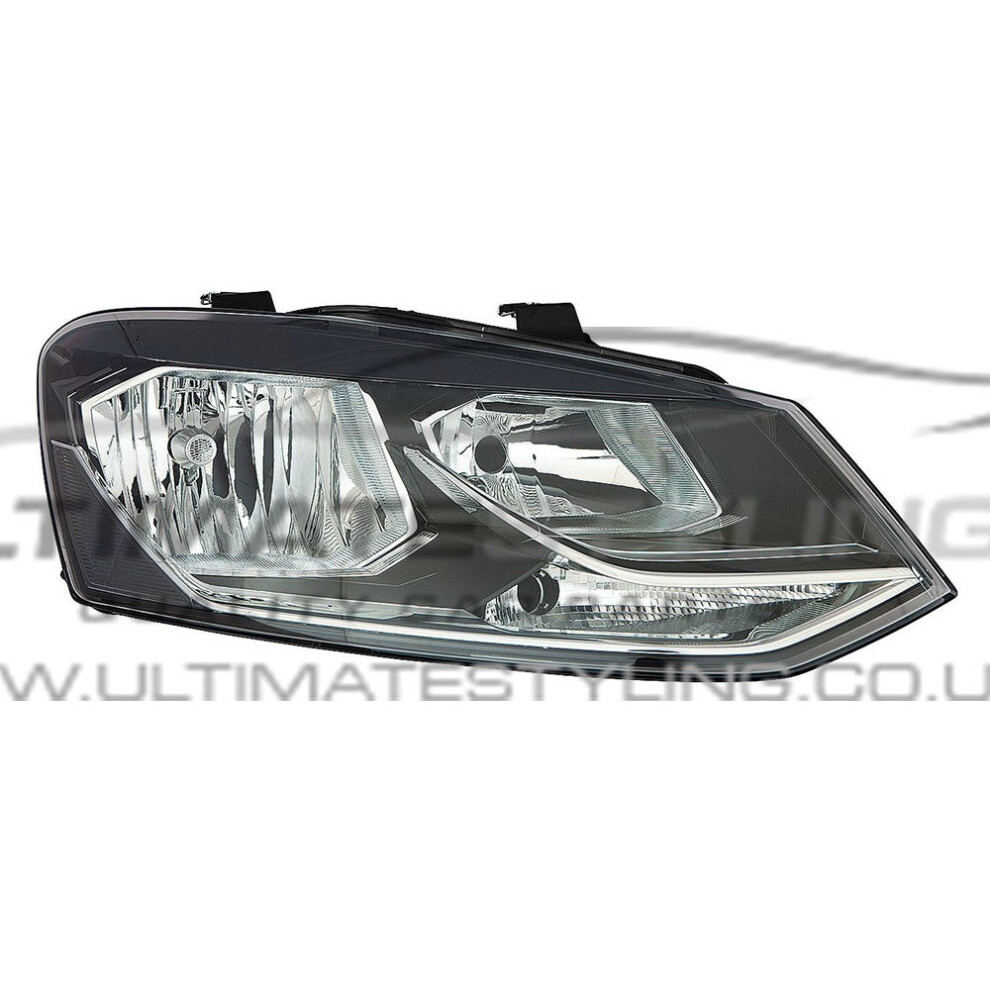 Vw Polo Mk5 6R Hatchback 4/2014-> Headlight Headlamp Drivers Side O/S Black 5057795044035