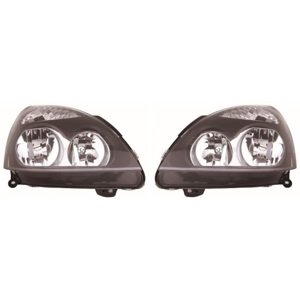 Renault Clio Mk2 Hatchback 4/2001-2005 Headlights Headlamps Pair O/S & N/S Black 5057795036498