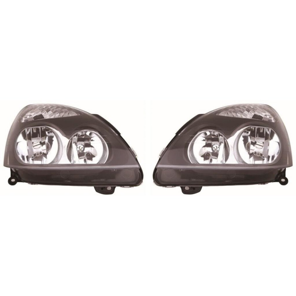 Renault Clio Mk2 Hatchback 4/2001-2005 Black Headlights Headlamps Pair O/S & N/S