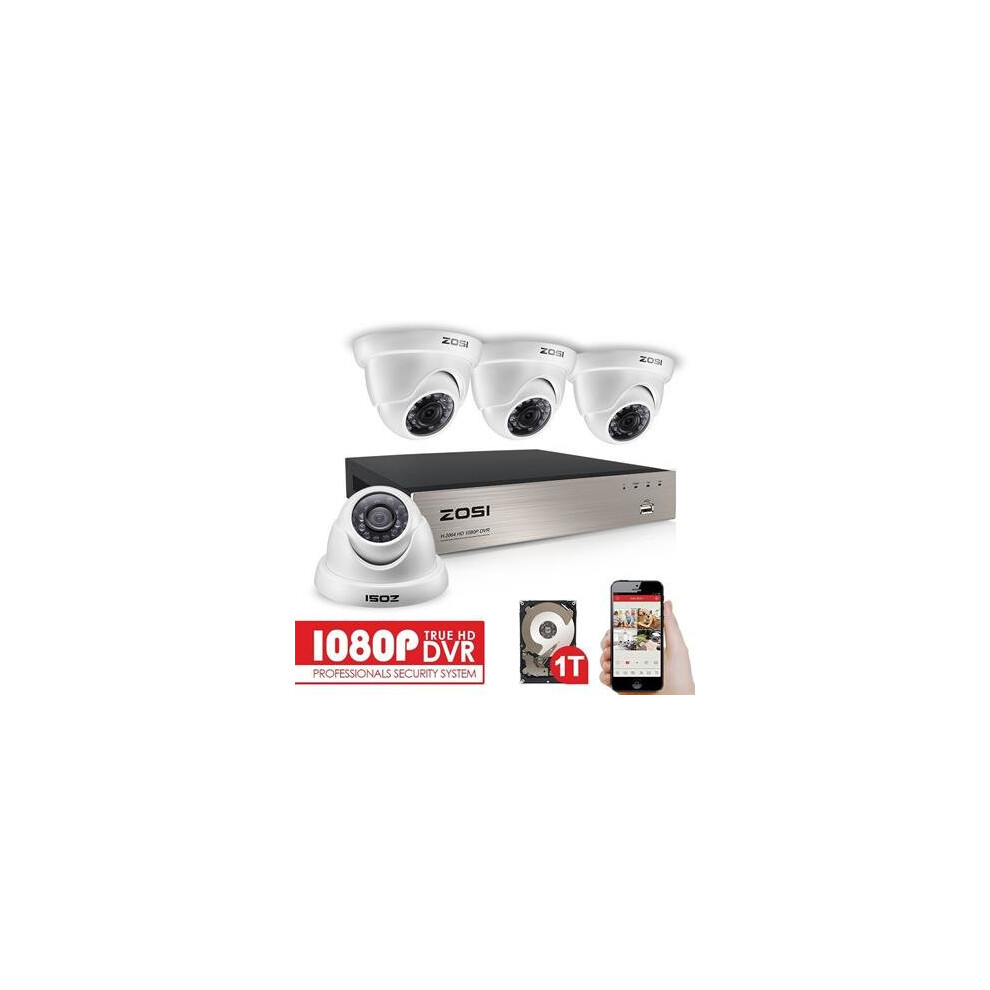 ZOSI 1080P Security CCTV Camera Systems w/1TB Hard Drive,4CH 1080P Remote Security Camera System (4) 2.0 MP 1920*1080P