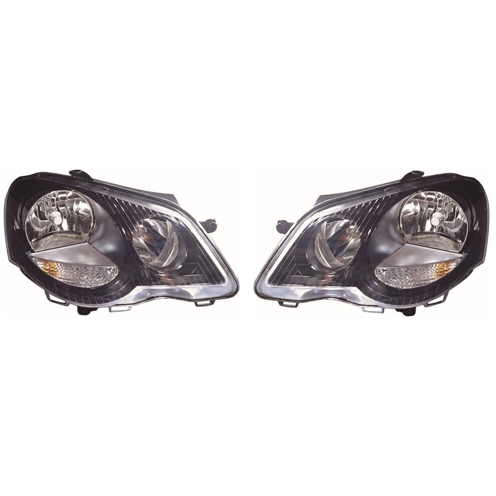 Vw Polo Mk4 Gti 9N3 Hatchback 6/2005-3/2010 Headlights Headlamps 1 Pair Black 5057795040846