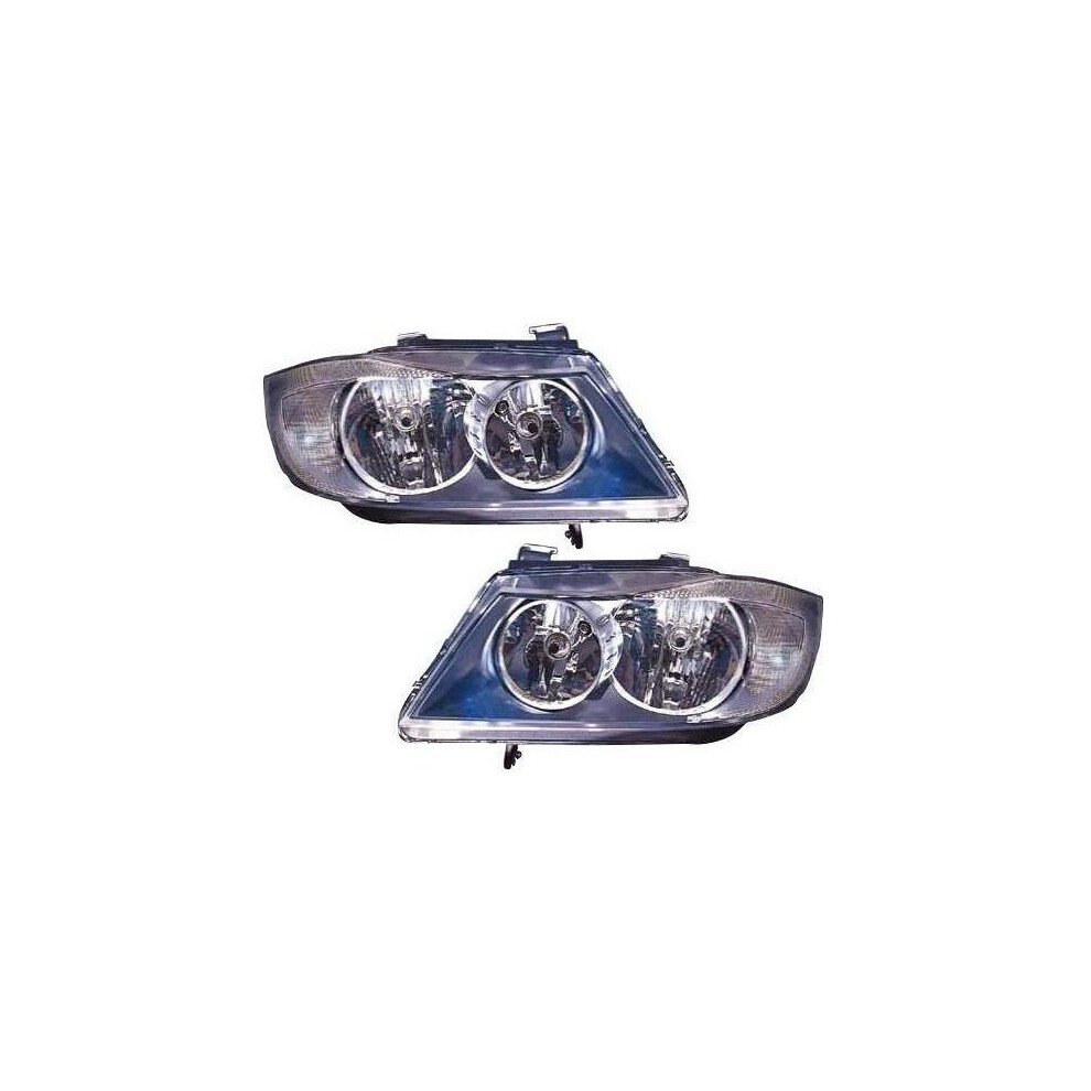 BMW 3 Series E91 Estate 3/2005-12/2008 Black Headlights Headlamps Pair O/S & N/S