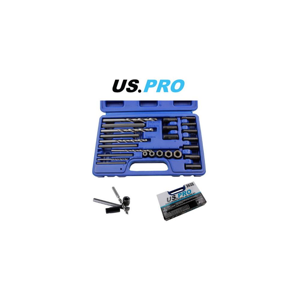 US PRO 25PC Screw Extractor Drill & Guide Set 2632