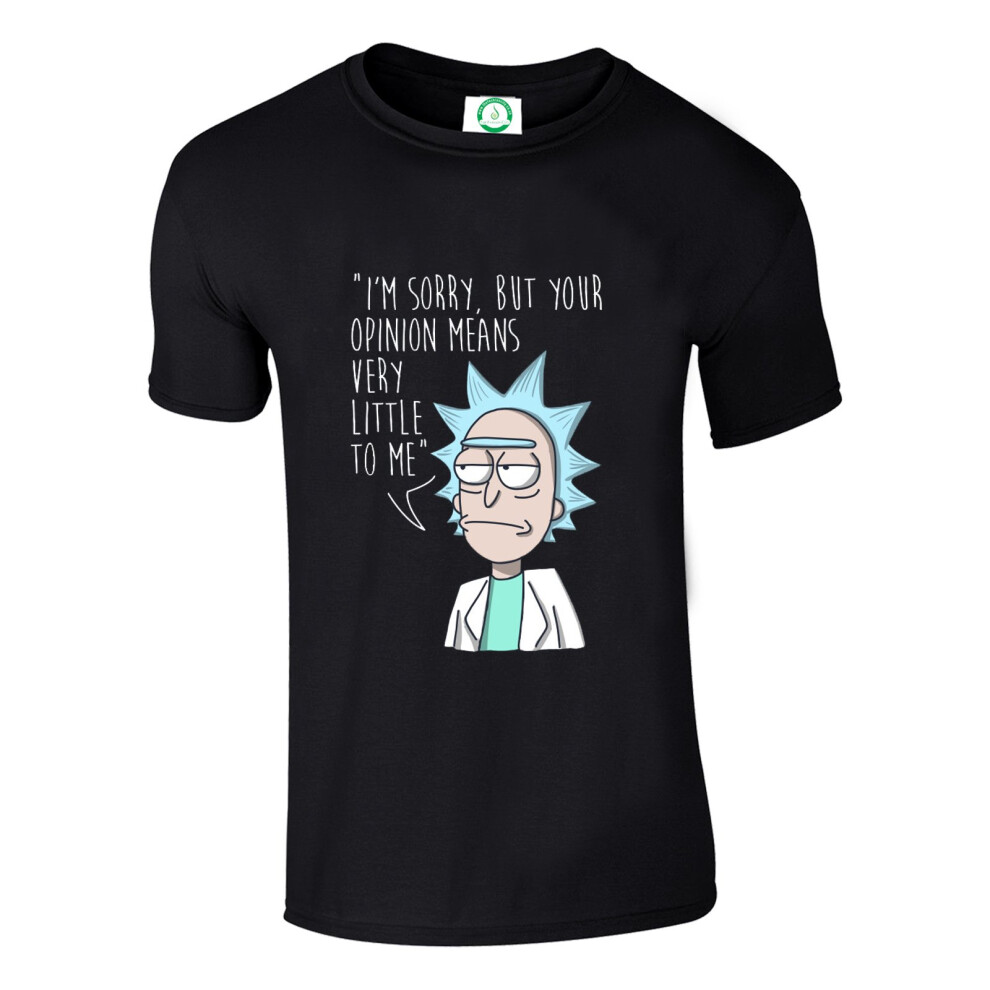 (S, BLACK) Rick and Morty Opinion Means Nothing T-Shirt