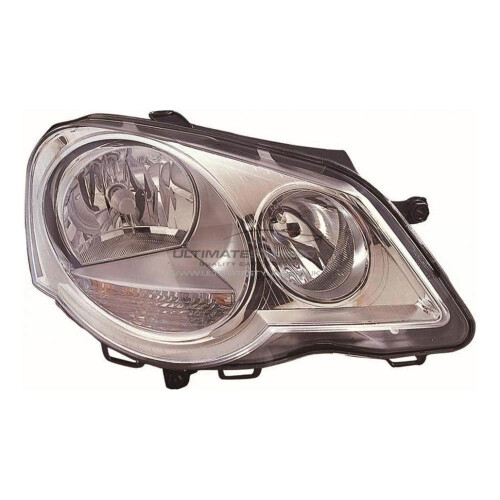 VW Polo Mk4 9N3 Hatchback 6/2005-3/2010 Chrome Headlight Lamp Drivers Side O/S