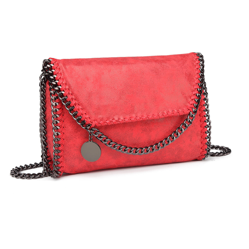 (Red) PU Leather Women Handbag Chain Shoulder Bag