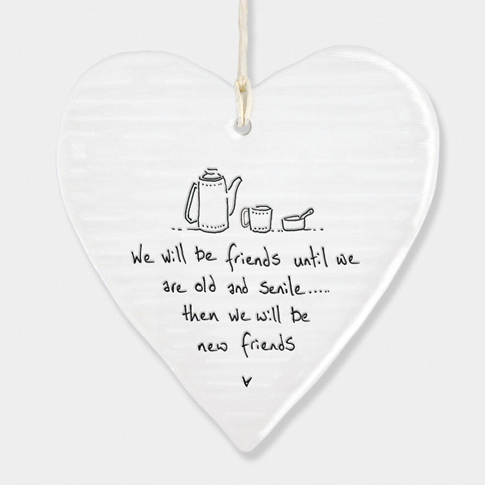 East Of India Porcelain Ceramic Wobbly Heart 'We Will Be Friends..' - Gift Cream