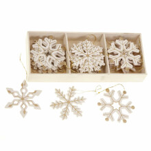 Cream and Gold Striped Wooden Snowflakes Set of 24 Christmas Tree Decoration