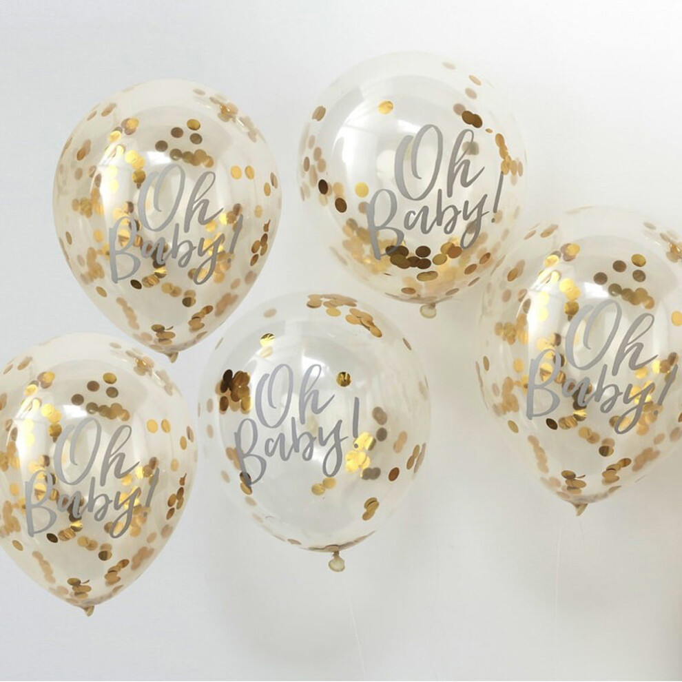 Oh Baby Balloons! Printed Gold Confetti Balloons x 5 Oh Baby Shower Range