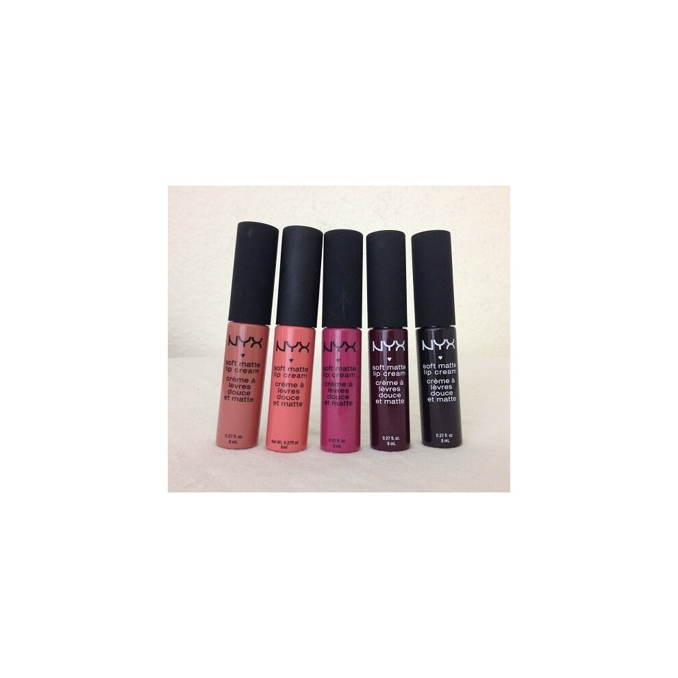 NYX Soft Matte Lip Cream Set of 5 02 Stockholm, 03 Tokyo, 18 Prague, 20 Copenhagen, 21 Transylvania