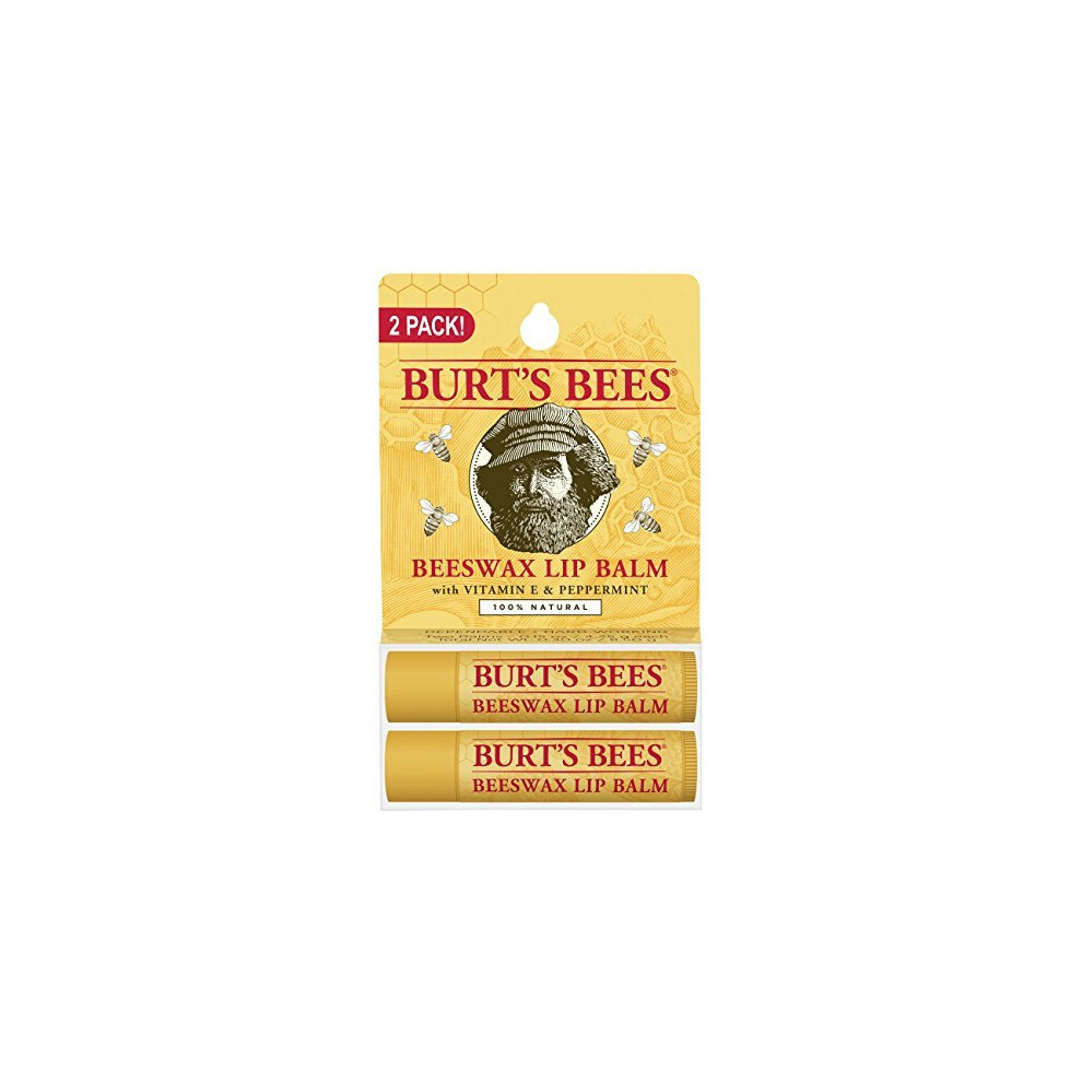 Burts Bees 100% Natural Moisturizing Lip Balm, Beeswax, 2 Tubes in Blister Box