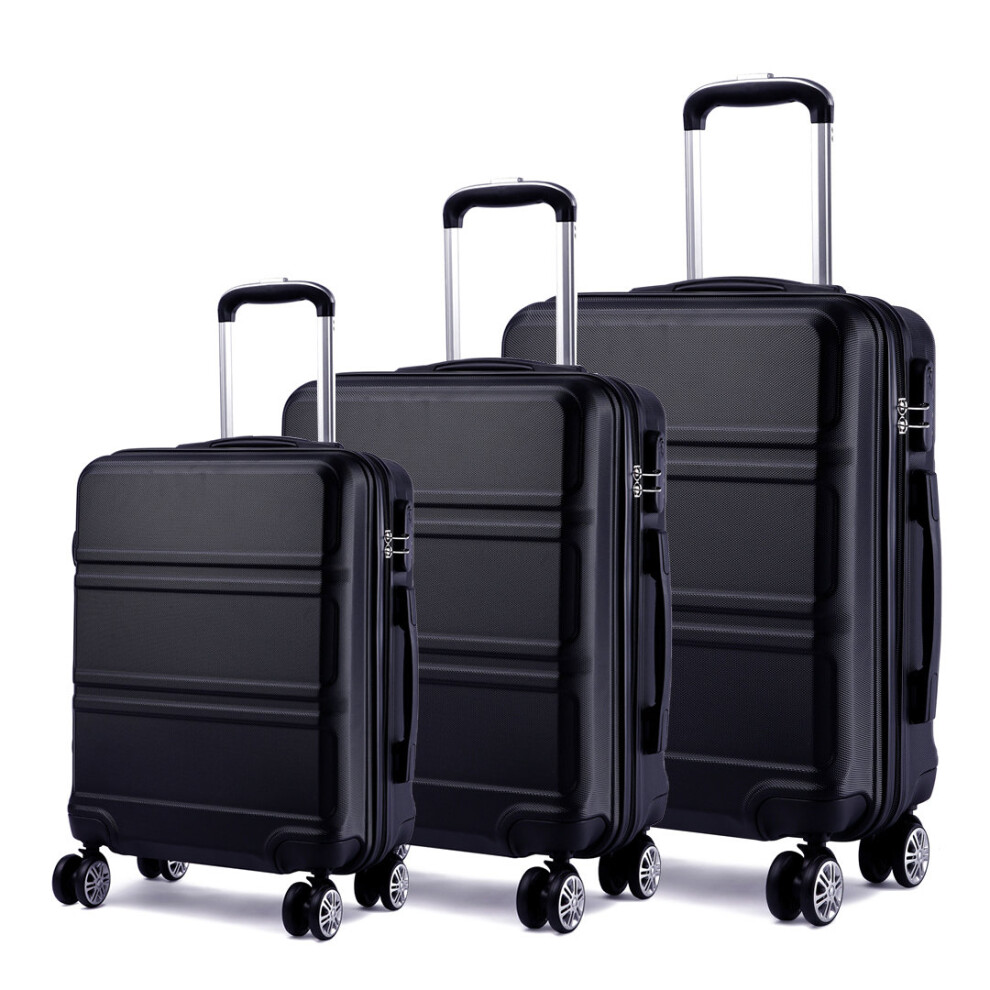 (20 + 24 + 28 inch Black) KONO Luggage Suitcase Travel Trolley Case Bag Hard Shell ABS 4 Wheels Spinner 20 24 28 Inch Set