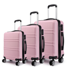 (20 + 24 + 28 inch Pink) 3pcs Suitcase Sets ABS Hard Shell Luggage Travel Trolley Case
