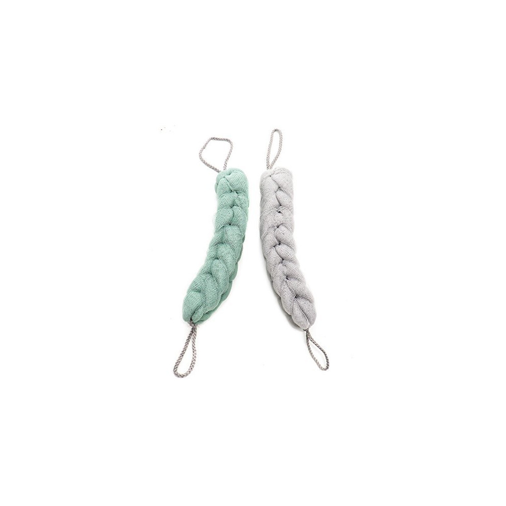 HUELE 2 Pcs Exfoliating Bath Sponge Shower Pouf Loofah Back Scrubber Mesh Strap Skin Washer with Rope Handles