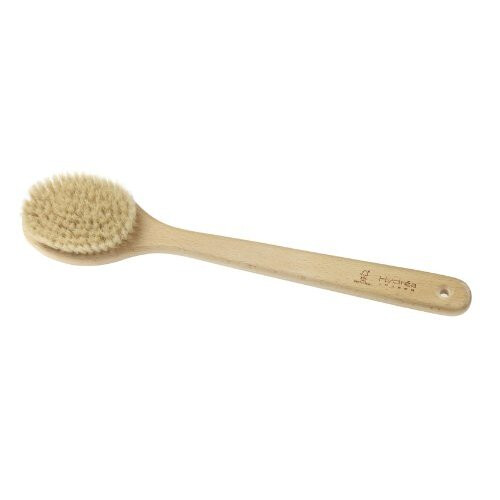 Long Handle Body Brush with Medium Strength Natural Bristles for Dry Brushing