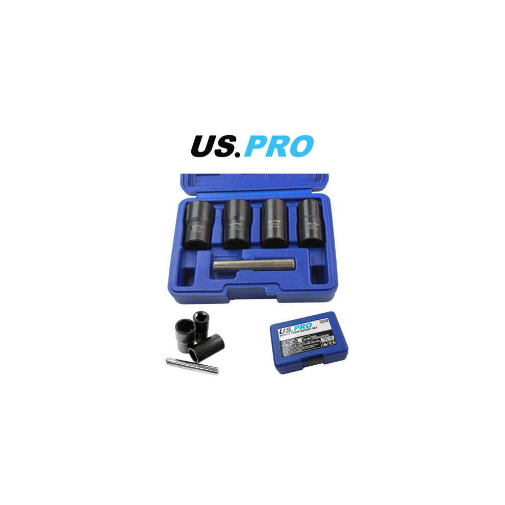 Us Pro 5Pc 1/2" Dr Impact Twist Socket Set - Remove Rounded Nuts, Bolts & Studs 5060478386940