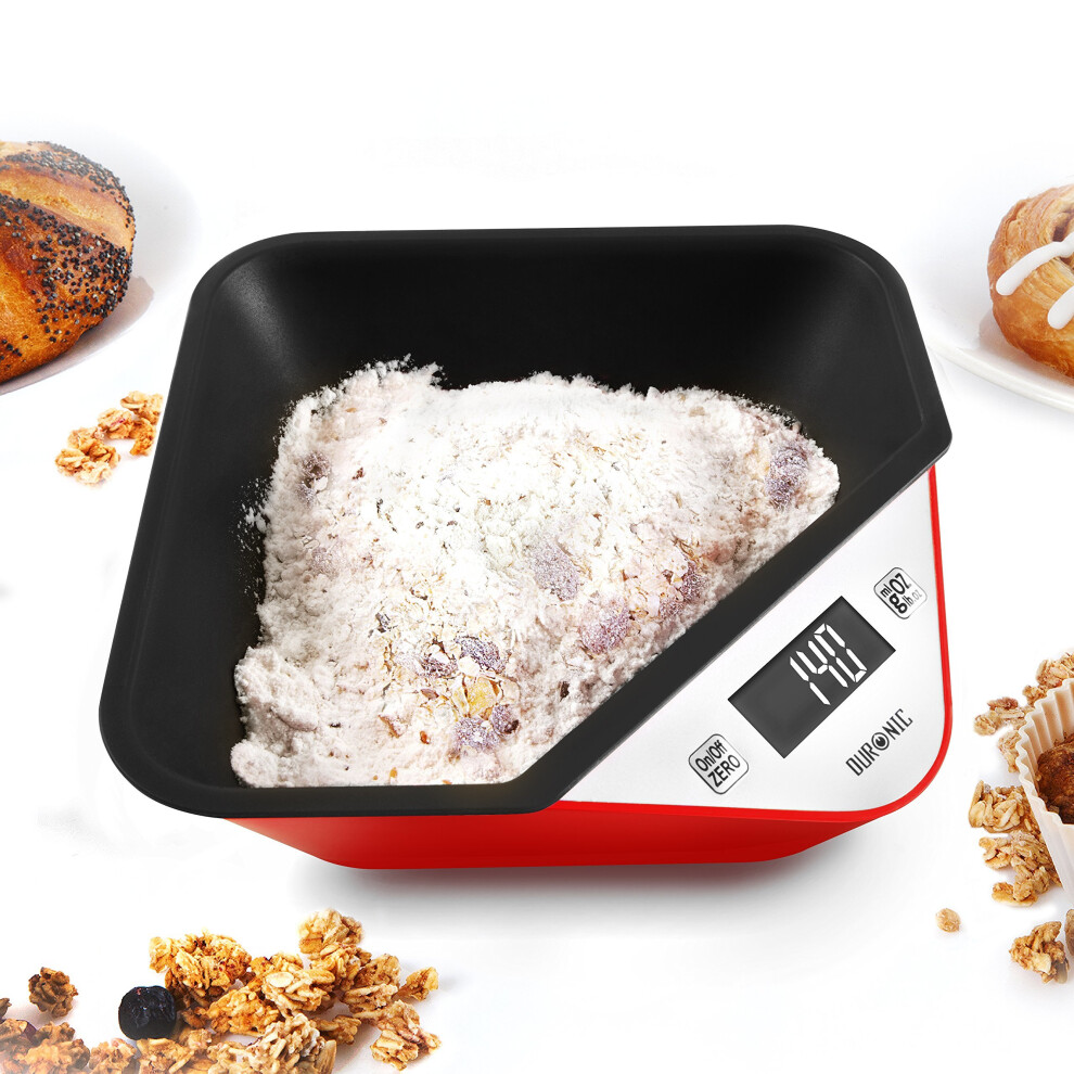B&Q - Ks100 /rd Digital Kitchen Scale With Bowl5KgLcd Backlit DisplayTare Function1G PrecisionRed/white - Image 2