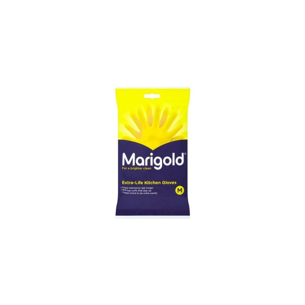 Marigold Extra-Life Kitchen Rubber Gloves - Medium, 1 Pair; Triple-Dipped, Roll-Top Cuffs, Cotton Lining, Non-Slip Grip