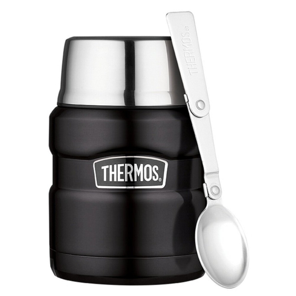 Thermos Stainless King 470ml Food Flask Matte Black - Hot or Cold, Wide Mouth, 190759