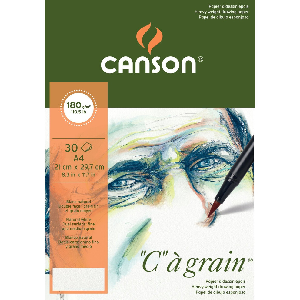 180gsm Heavyweight drawing paper, fine grain texture, A4 pad including 30 sheets