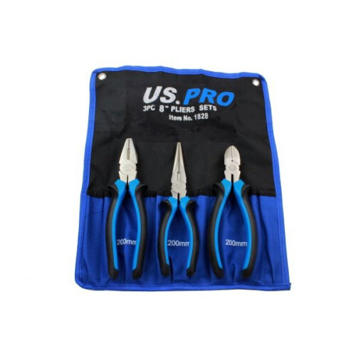 us pro US PRO 3pc 8" Plier Set NI-FE Finish - Combination, Cutters, Long Nose 1