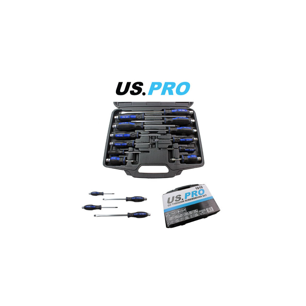 US PRO 12PC Go Through Screwdriver Set Slotted + Philips 1610