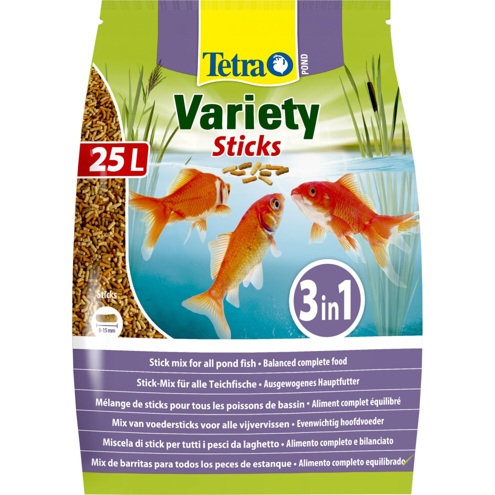 Tetra Pond Variety Sticks Fish Food, Mix of Three Different Food Sticks 25 Litre