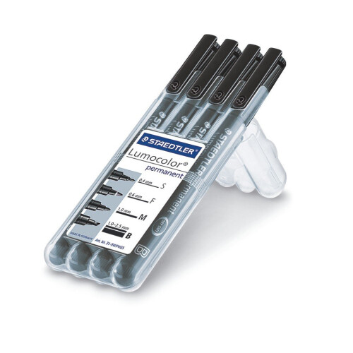 Staedtler Staedtler 31-9WP4GS Lumocolor Pack of 4 Permanent Pens Assorted Tips, Black