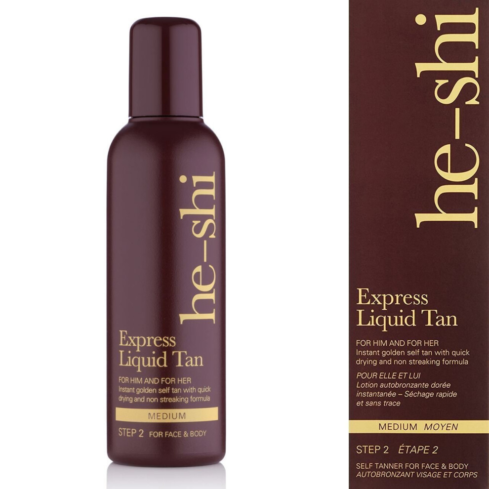 He-Shi Express Liquid Self Tan Medium Unisex Instant Fake Tanning Bronzer, 150Ml
