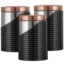 Tower T826001RB 3pc Linear Storage Canister, Black & Rose Gold Kitchen Jars