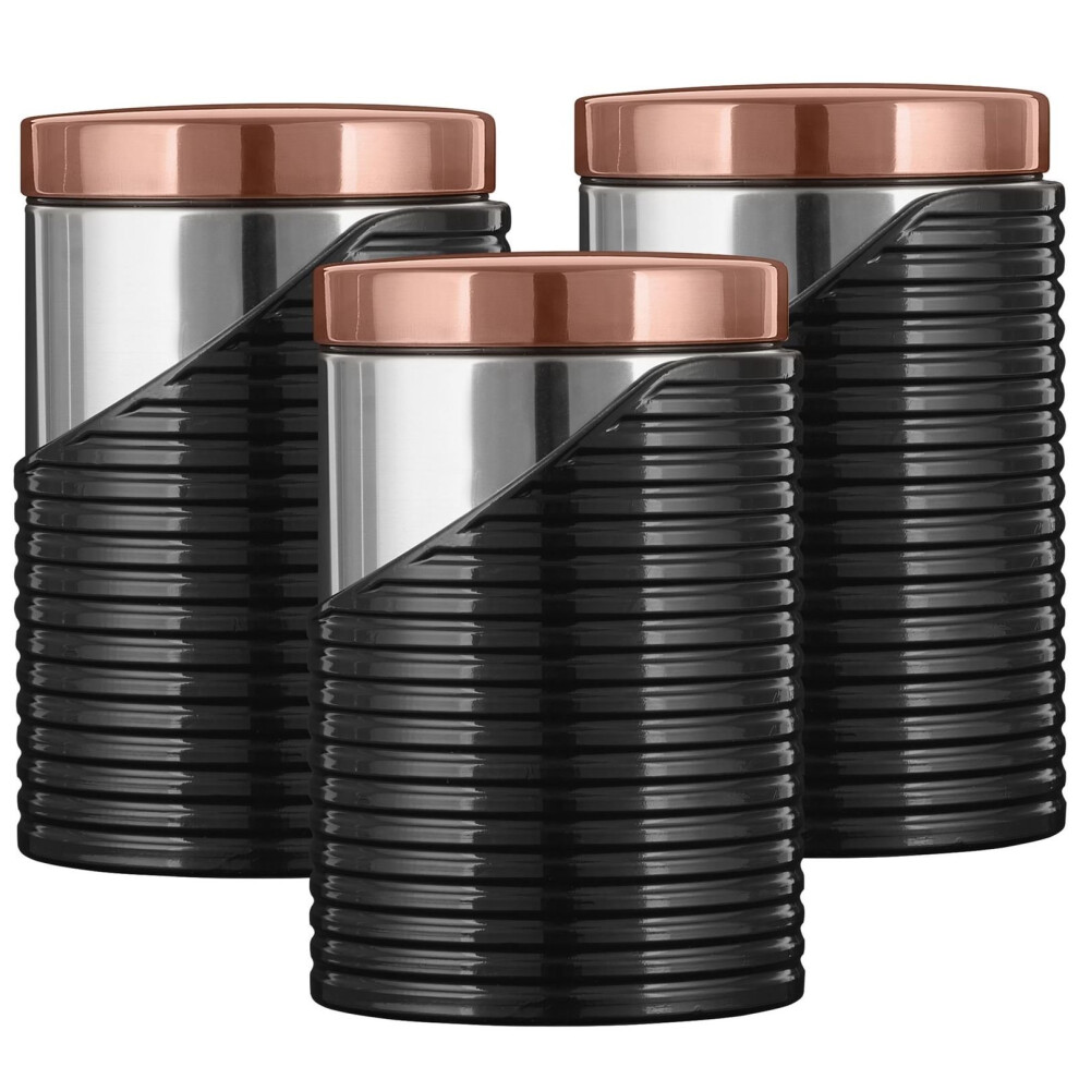 Tower T826001RB 3pc Linear Storage Canister, Black & Rose Gold Kitchen Jars