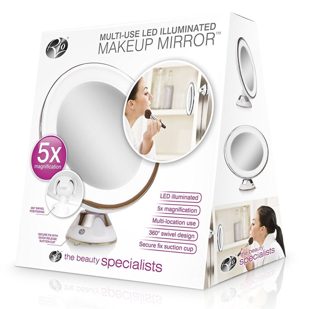 Rio Multi-Use Led Illuminated Make-Up Mirror Suction-Cup Base & 5X Magnification