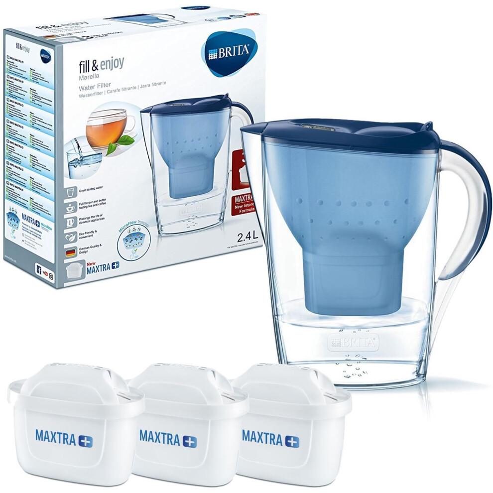 BRITA Blue 2.4L Marella Water Jug & 3 MAXTRA+ Plus Filters