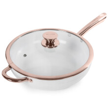 Tower Linear Saute Multi-Pan 28cm with Lid, Non-Stick Aluminium, White/Rose Gold