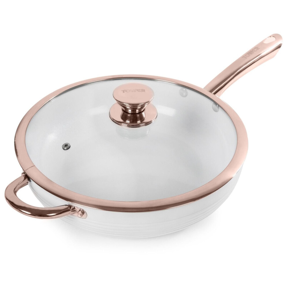 Tower Linear Saute Multi-Pan 28Cm With Lid, Non-Stick Aluminium, /Rose White/Gold