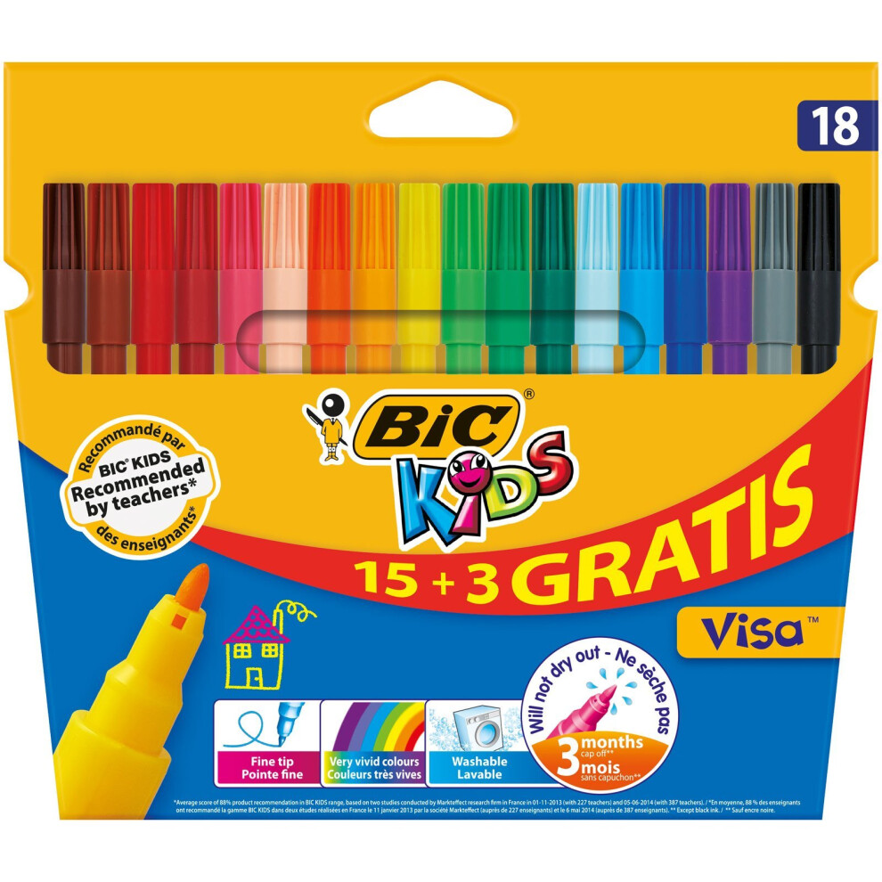 BIC Kids Visa Colouring Pens - Pack of 18 (15 Plus 3)