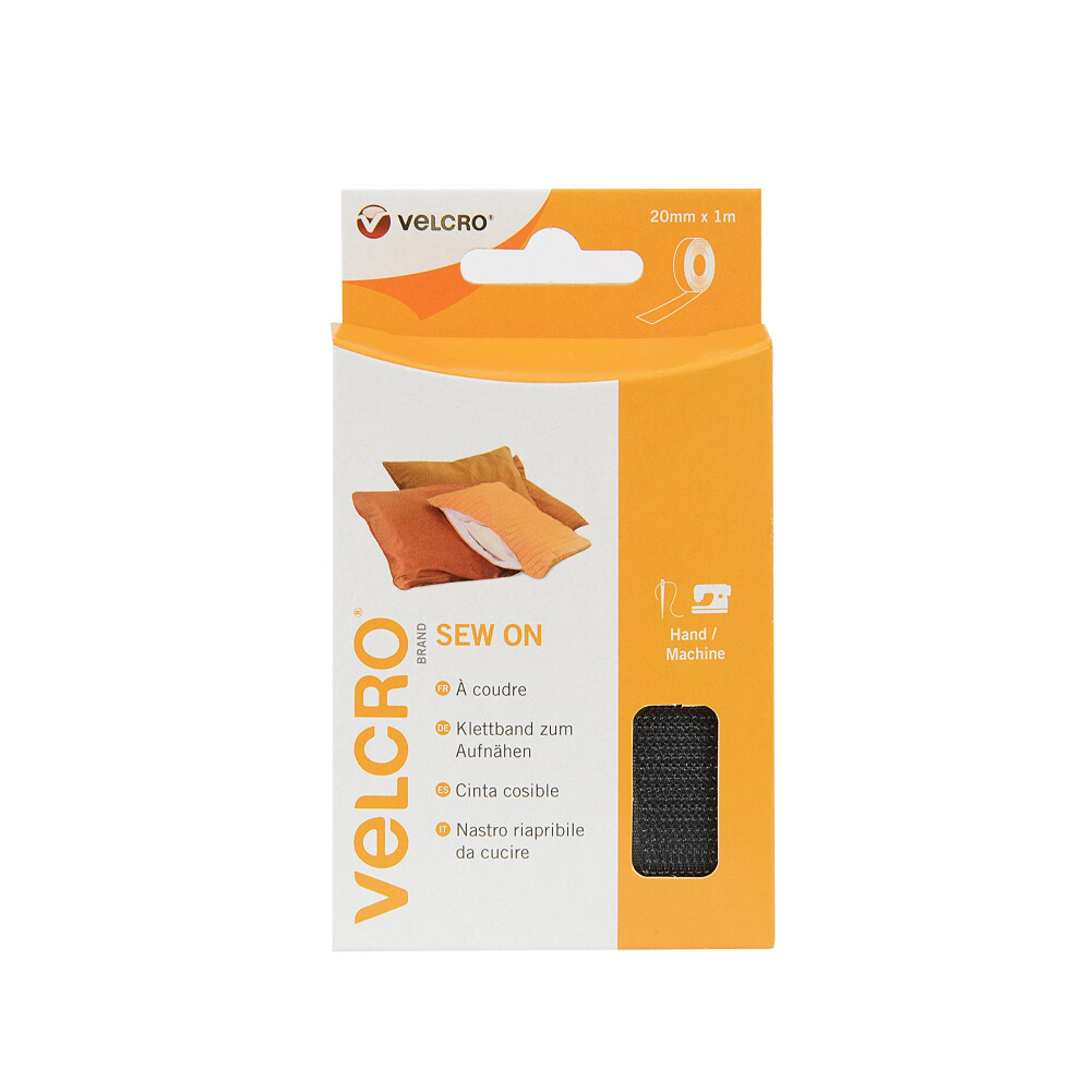 VELCRO Brand Sew On Tape - 20 mm x 1 m, Black