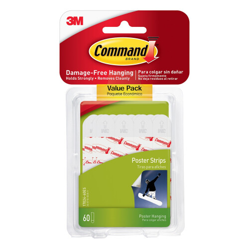 3M Command Poster Hanging Strips Value Pack, Small, White, 60-Strips (17024-60ES)