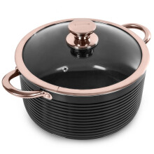 Tower Linear Casserole Dish Pan 24cm & Lid, Non-Stick Aluminium, Black/Rose Gold