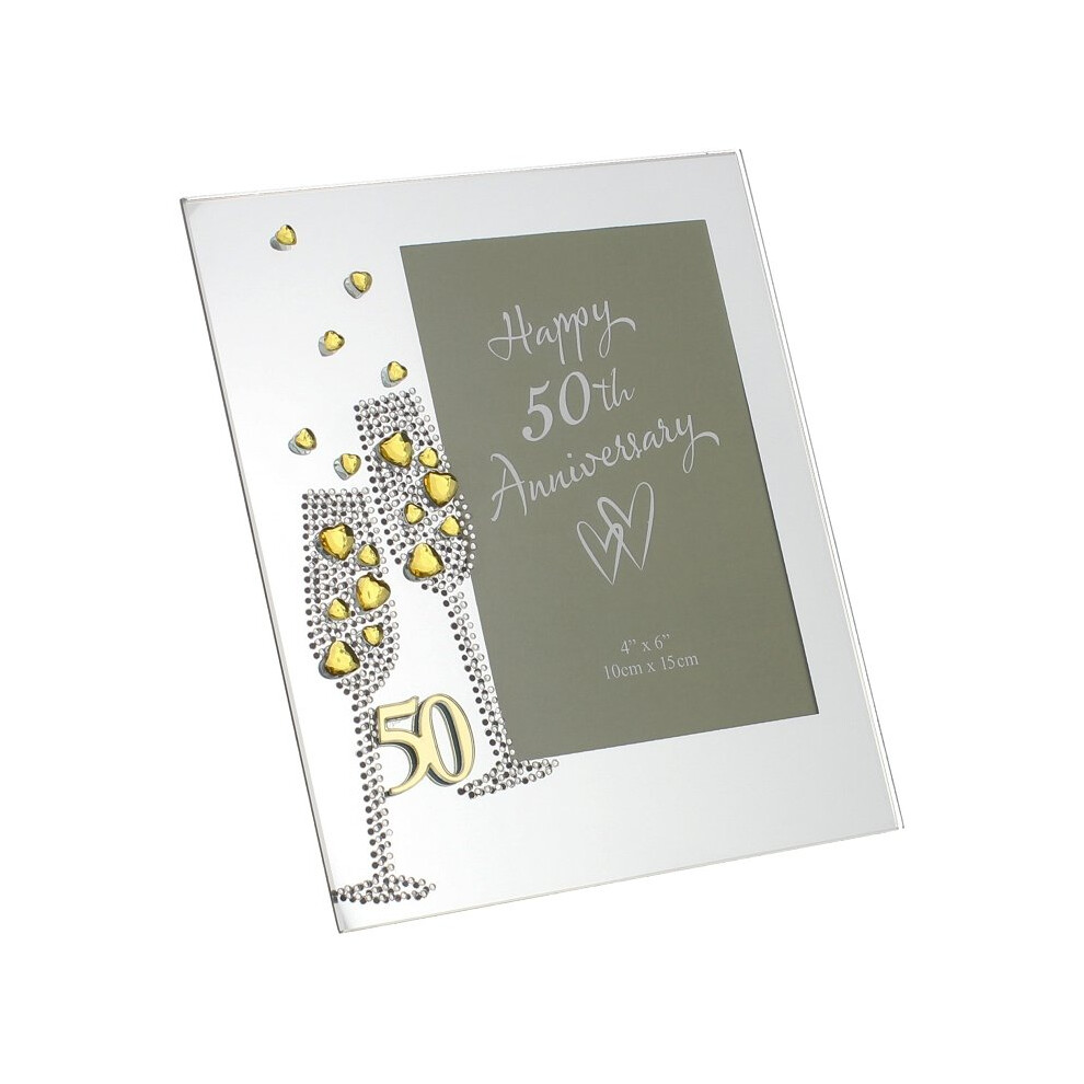 Widdop And Co. Juliana Anniversary Mirror Frame 4X6 Flute Crystal 50Th