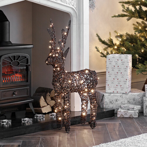 (Brown, 80cm) Rattan LED Reindeer Christmas Light Figure Light Up