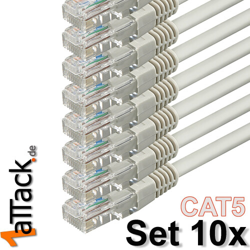 1aTTack 0.25m CAT5 UTP Network Patch Cables Set Twisted Pair - Grey