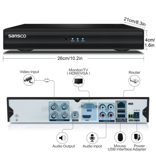 SANSCO Smart HD CCTV Camera System with 1080N DVR (4) 1.3MP 2