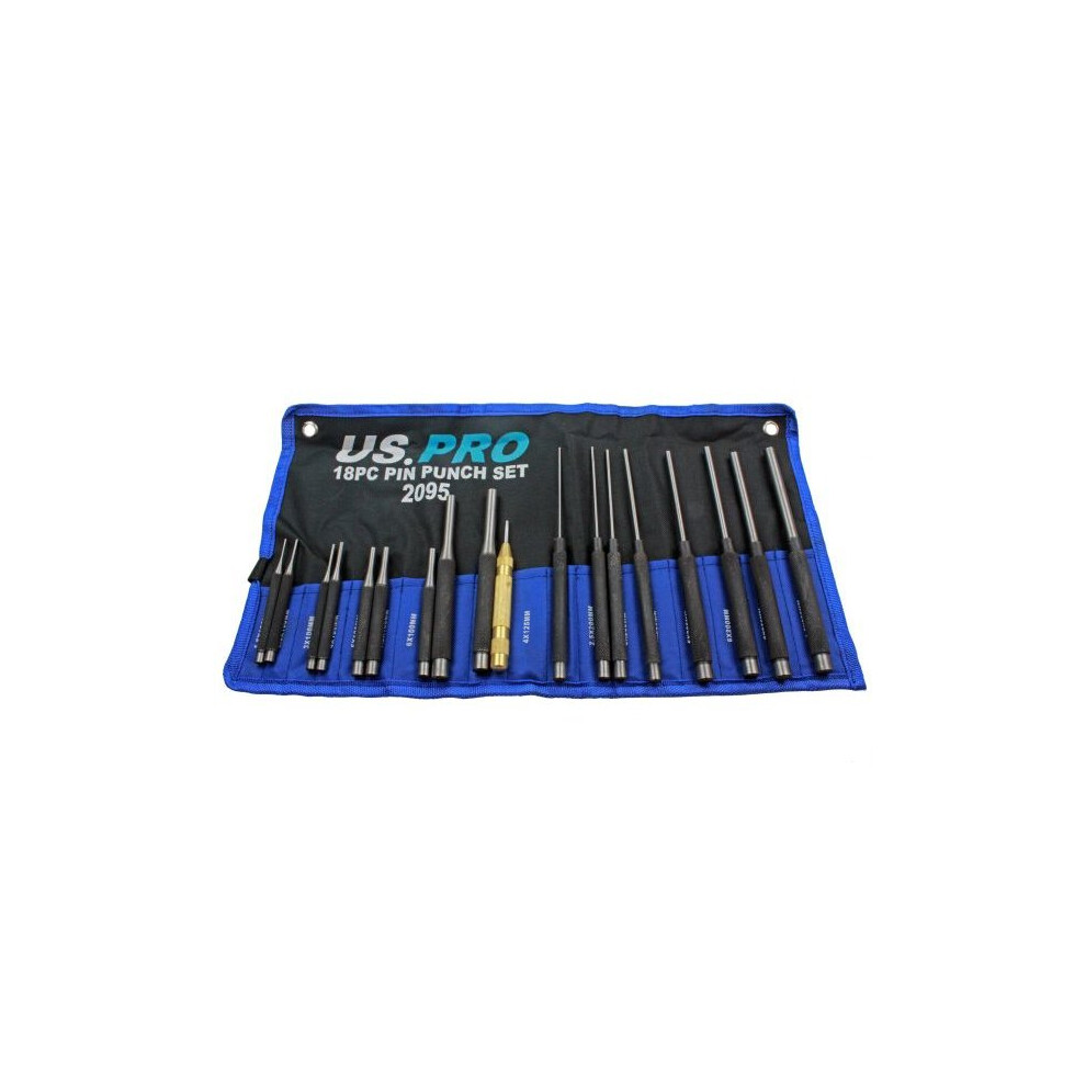 US PRO 18pc Pin Punch Set With Automotive Centre Punch 2095