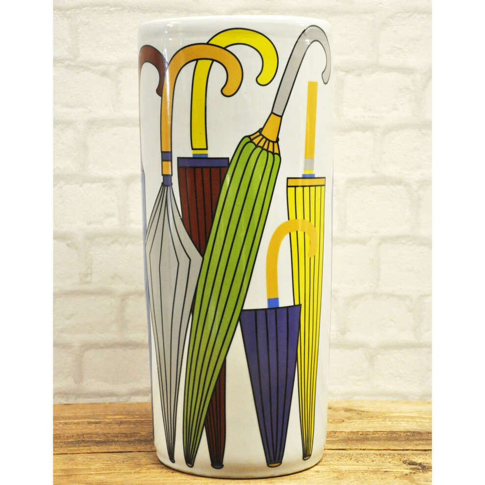 M804 Round Multi-Coloured Ceramic Umbrella Stand, 18-Inch Tall, 8-Inch Diameter - Holds Several Umbrellas