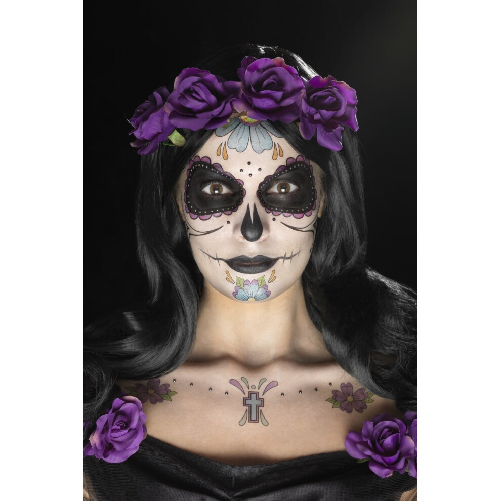 Day of the Dead Tattoo Transfers Make Up (Purple) | Halloween