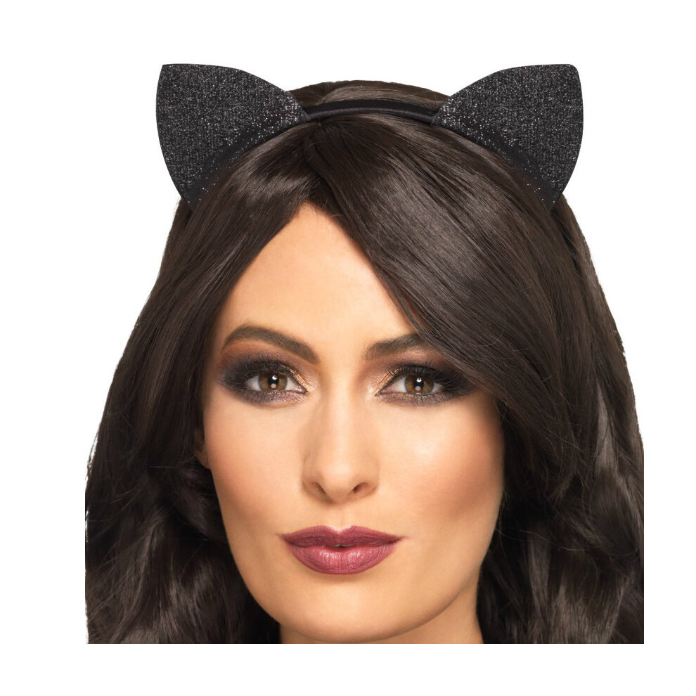 Smiffy's Glitter Cat Ears Headband | Halloween Black