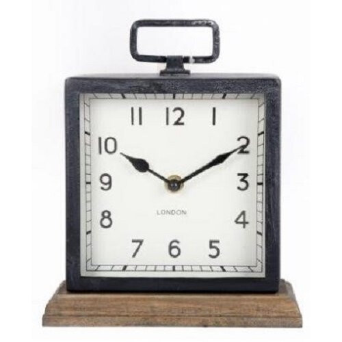 Metal Mantle Clock with Wooden Base Freestanding Clock