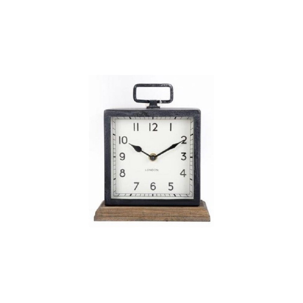 Metal Mantle Clock with Wooden Base Freestanding Clock