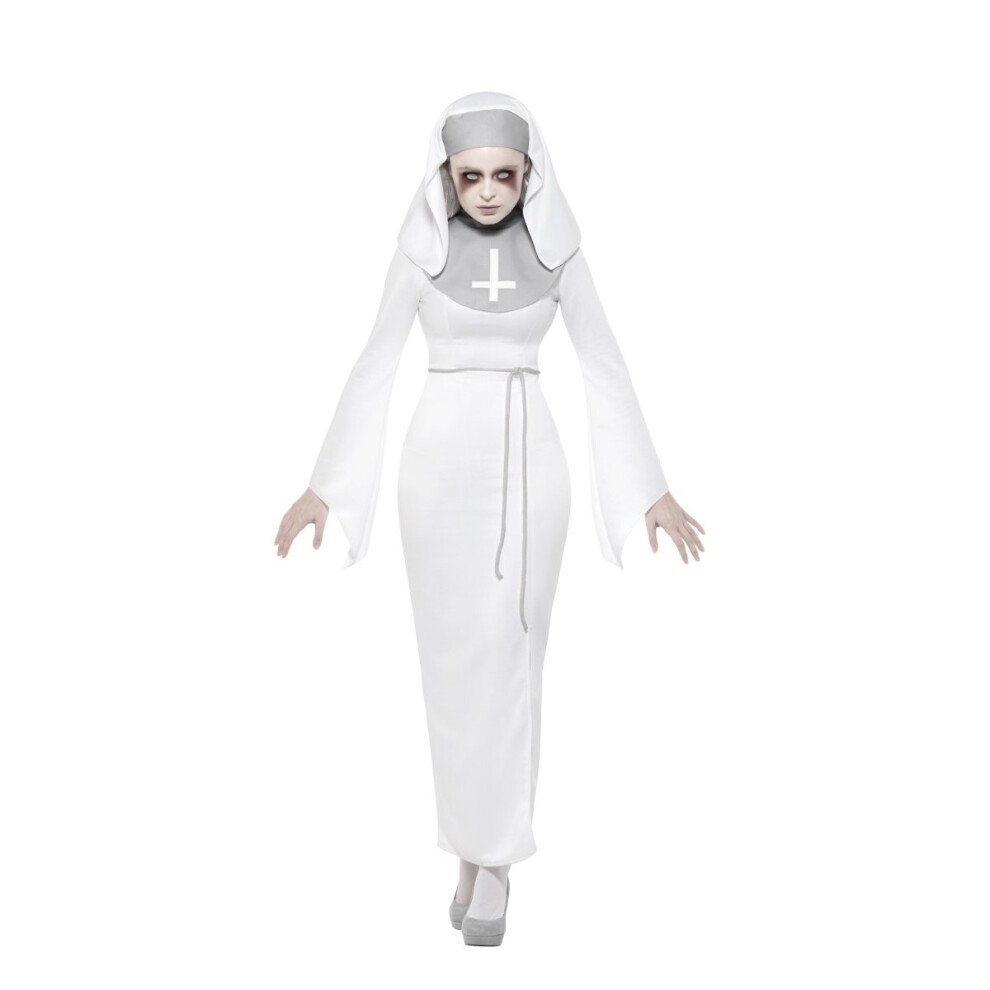 Smiffy's (Small) Haunted Asylum Nun Ghost Costume | Halloween White,Grey